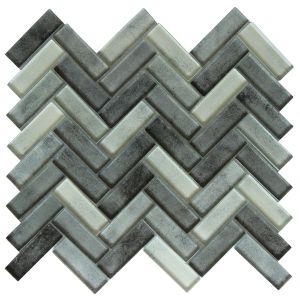Misty Gray Herringbone Glass Mosaic Tile