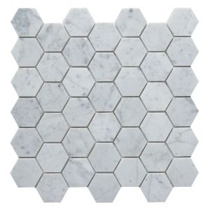Carrara White 2" Hexagon Polished