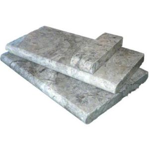 Silver Travertine 4X12 Hon / UF / Tumbled / One Short Side Bull Nose