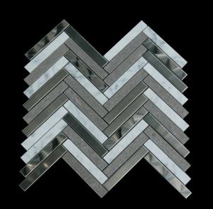 Arrowhead 1x3 Steel & Marble Herringbone Mosaic